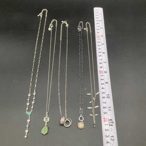 Bomb Party Fashion Jewelry Necklace Lot of 5 Floral Heart Pave Stone Designs