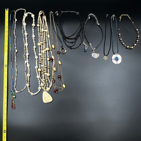 Boho Eclectic Mixed Necklace Jewelry Lot 12pc Shell Beaded Pendant Southwestern