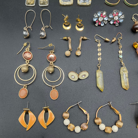 Vintage & Modern Costume Jewelry Earrings Lot 33 Pairs Hoops Dangles Studs