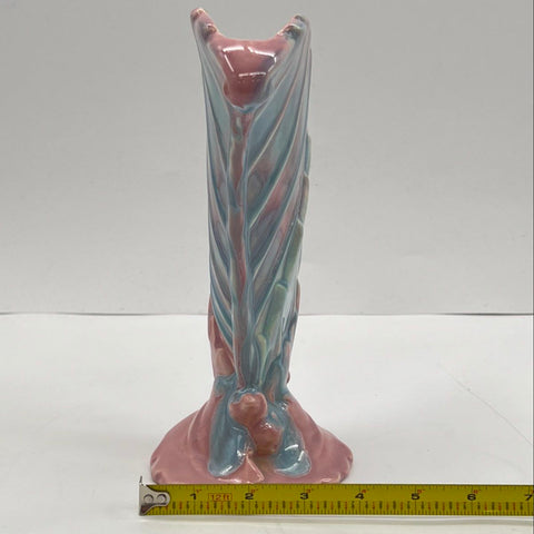Vintage Royal Haeger Shell Vase Iridescent Drip Glaze Pink Green Blue 9 Inch