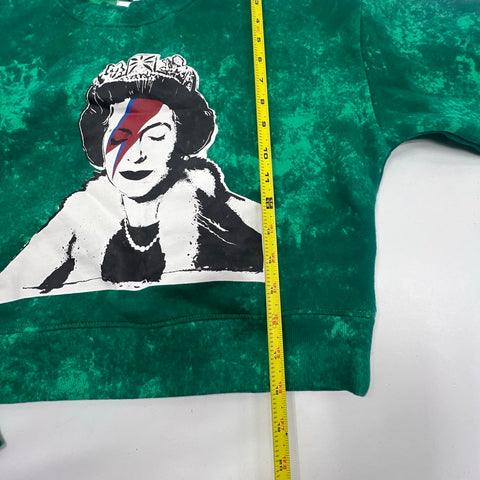 NWT Guess x Brandalised Oleen Green Banksy Cropped Sweatshirt Womens S