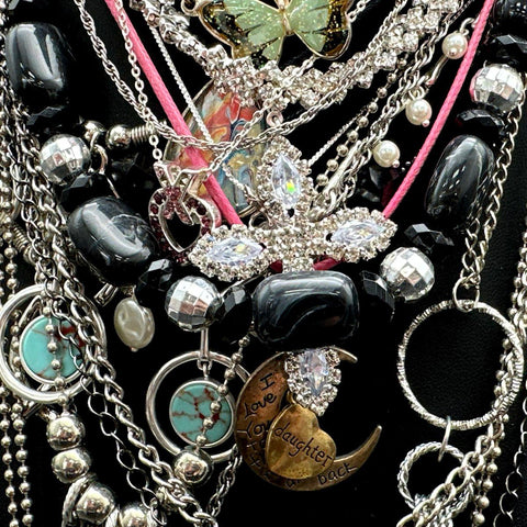 Mixed Costume Fashion Necklace Lot 20+ Pieces Silver Gold Tone Beaded Rhinestone