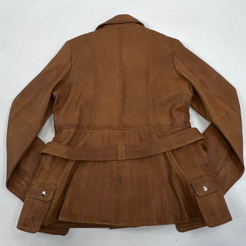 Vintage Y2K Carrie Hoxton London Tan Leather Belted Moto Jacket Women's 20