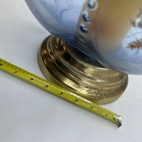 Carl Falkenstein Blue Glass Table Lamp Hand Painted Flowers Hollywood Regency
