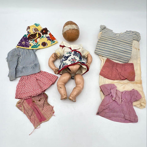 Antique Composition Baby Doll Lot For Repair Restoration With Vintage Clothes