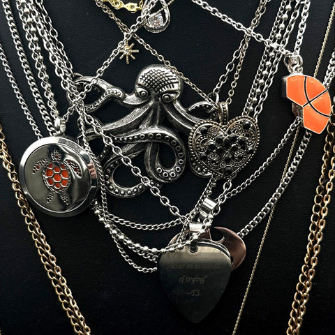 Vintage to Modern Fashion Jewelry Lot 13 Necklaces Octopus Turtle Guitar Pick