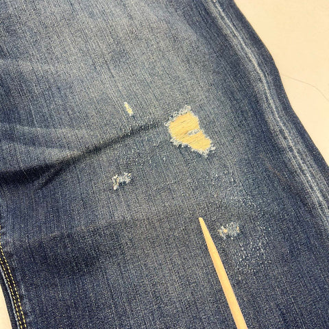 Ed Hardy Y2K Blue Distressed Relaxed Fit Button Fly Jeans Men's 42x32