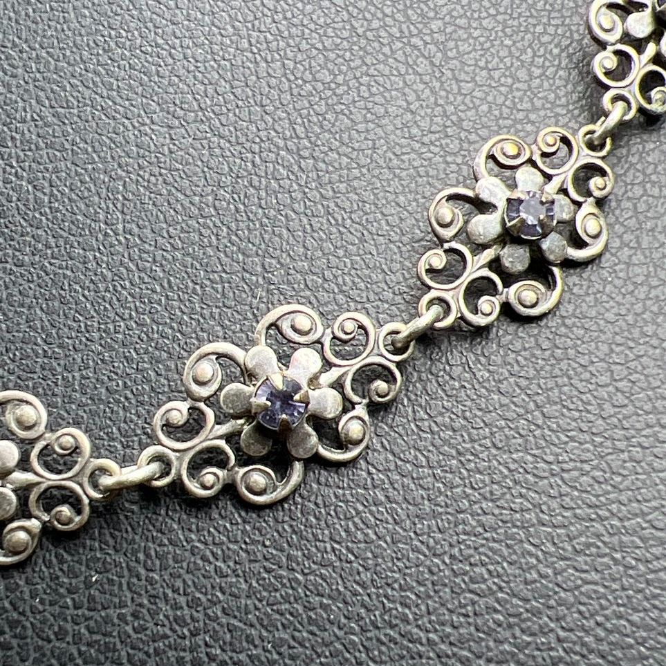 Liz Paiacios Purple Rhinestone Silver tone Floral Necklace