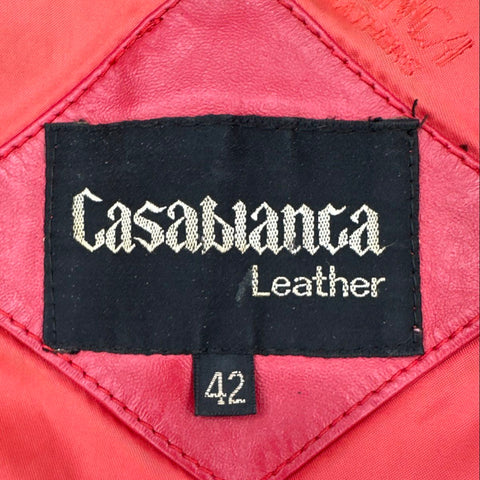 Vintage 80s Casablanca Red Leather Padded Shoulder Bomber Jacket Sz 42