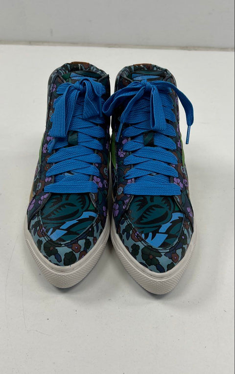 Coach C203 Floral Leopard Print Metallic Gold High Top Sneakers Women's Size 8