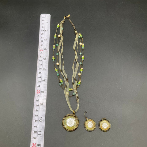 Monet Bronze Tone Carved Flower Multi-Strand Necklace & Drop Earrings Set Y2K