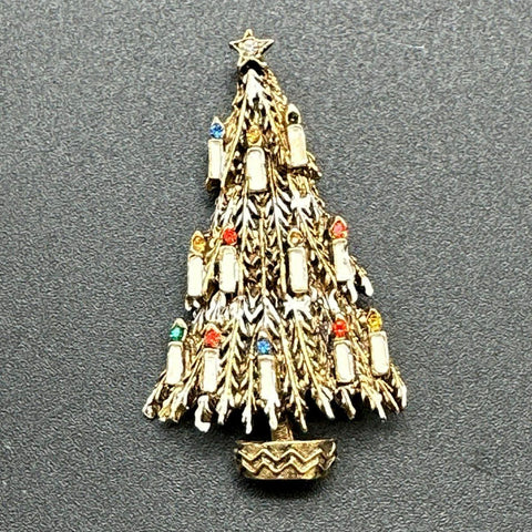 Vintage Christmas Tree Brooch Lot of 5 ART Gerry's WJC Rhinestone Enamel