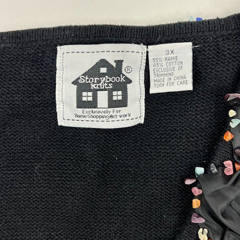 Storybook Knits Vintage Y2K Black Beaded Ruffle Cardigan Sweater Women's 3X