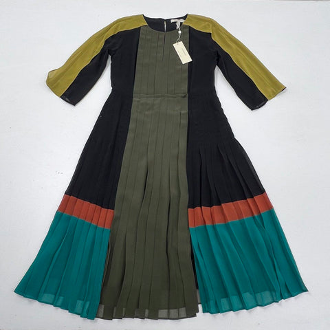 BCBGMAXAZRIA Women's Runway Rumi Colorblock Pleated Midi Dress Sz S NWT