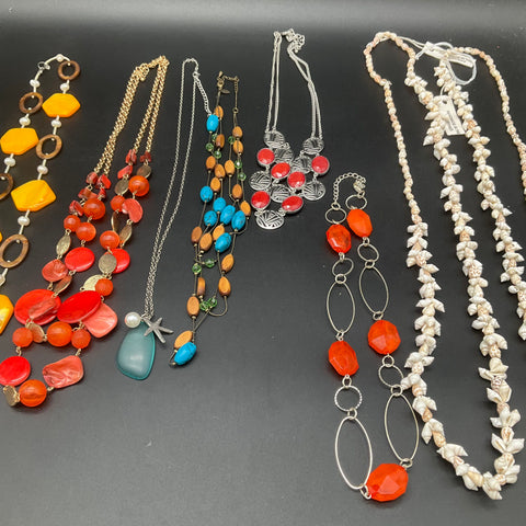 Vintage Boho Beaded and Shell Fashion Costume Necklace Jewelry Lot of 8