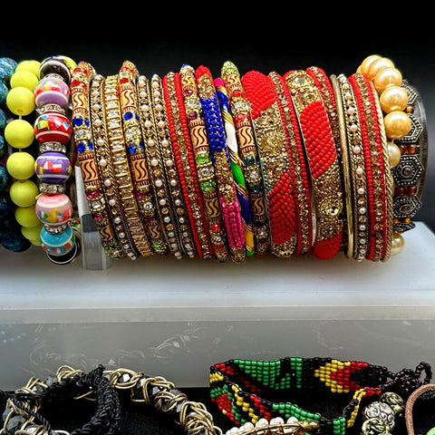Vintage to Modern Costume Jewelry Lot 45+ Bracelets Bangles Beaded Boho Charms