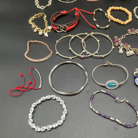 Vintage to Modern Costume Jewelry Lot 35 Pieces Beaded Bangle Charm Bracelets