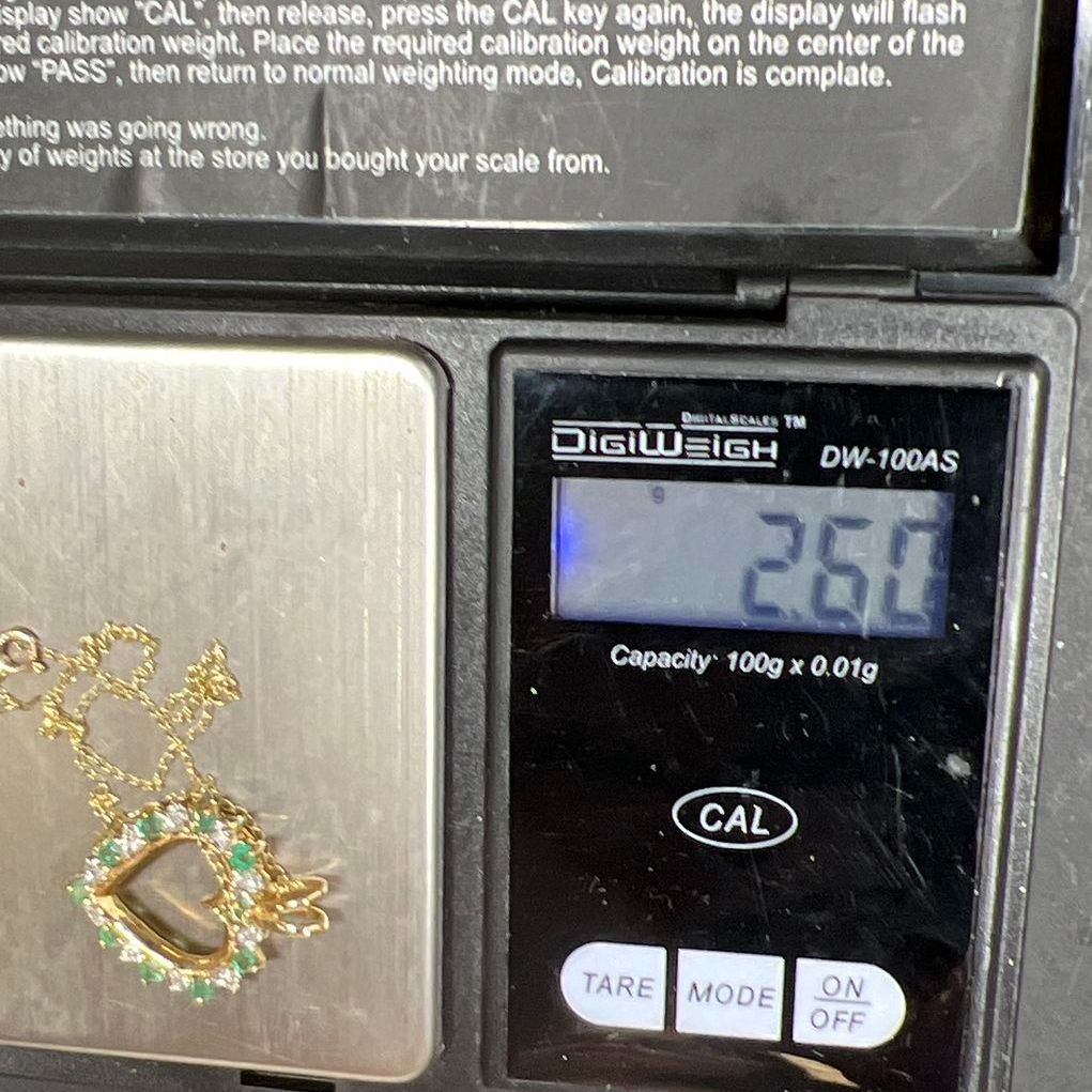 10K Yellow Gold Emerald & Diamond Heart Pendant Necklace 2.6g