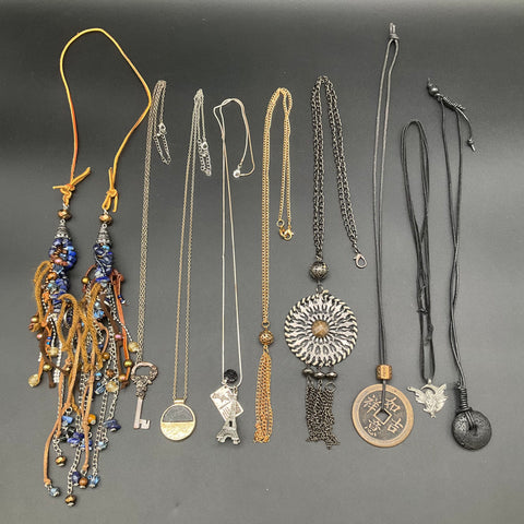 Boho Eclectic Statement Pendant Necklace Jewelry Lot of 9 Eiffel Tower Key Coin