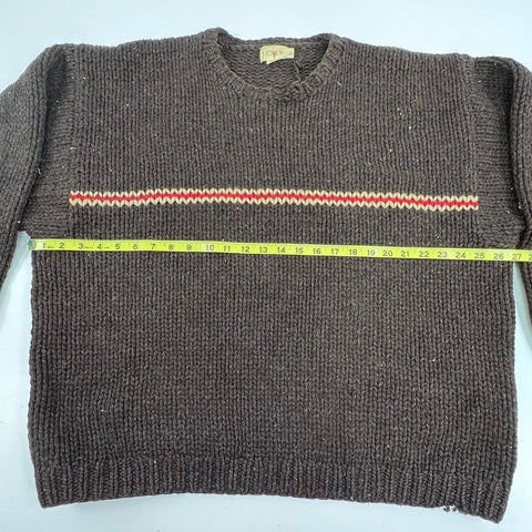 Vintage 90s J. Crew Men's Brown Chunky Wool Striped Crewneck Sweater Sz XL