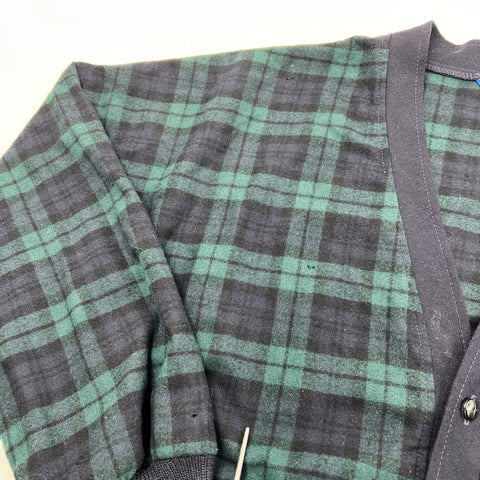 Vintage Pendleton Men's Green Black Watch Plaid Virgin Wool Cardigan Sz XL