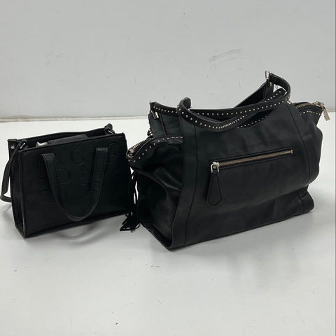 Guess Black Handbag Lot of 2 Studded Hobo and Embossed Monogram Satchel Purse