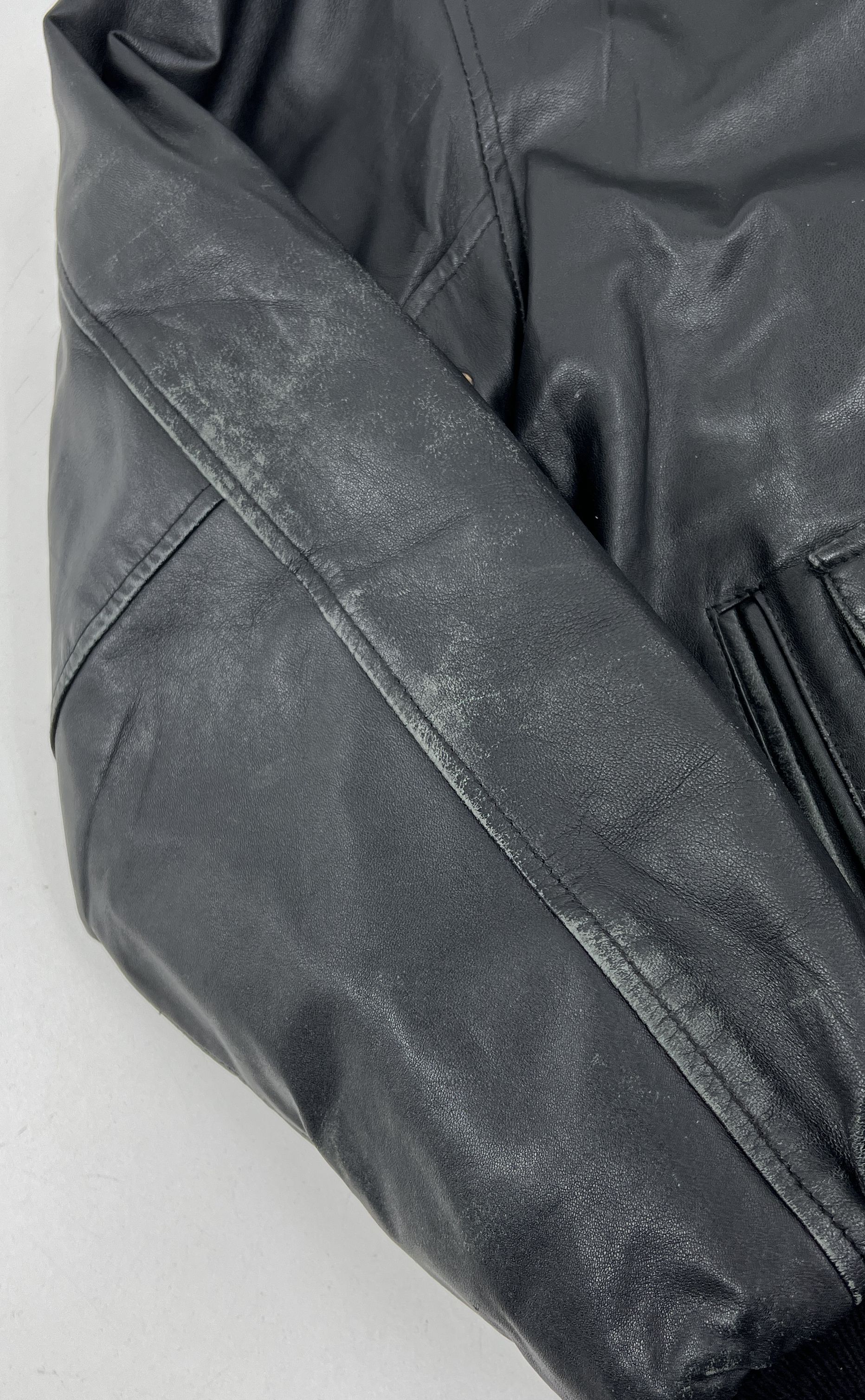 Burks Bay Black Leather NRA Life Member Bomber Flight Jacket Men's XL