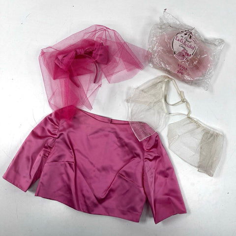Vintage 60s T. & G. Bridal Women's Pink Satin Jacket & Headpiece Veils Set