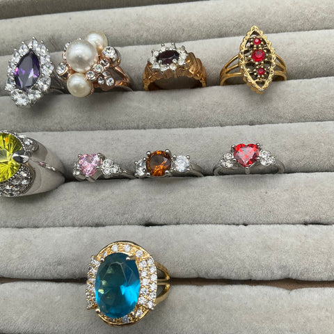 Vintage and Modern Costume Jewelry Ring Lot of 9 Mixed Sizes Gold Silver Tone