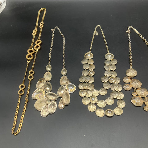 Gold Tone Statement Bib & Chain Jewelry Lot of 6 Modern Hammered Necklaces