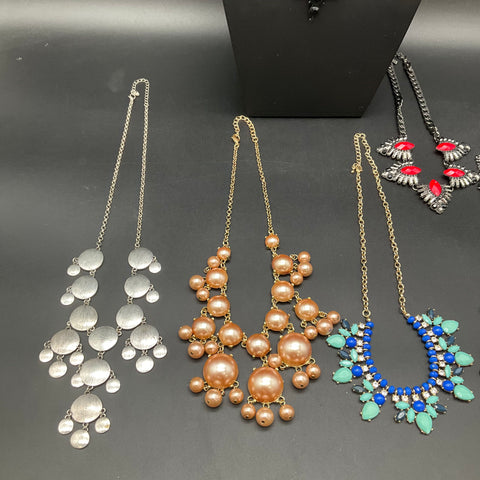 Statement Bib Necklace Lot of 7 Costume Jewelry Chunky Faux Pearl Rhinestone