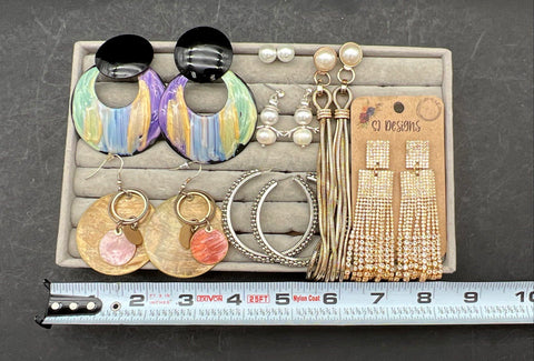 SJ Designs Rhinestone Tassel Faux Pearl Snowman Statement Hoop Earring Lot of 7