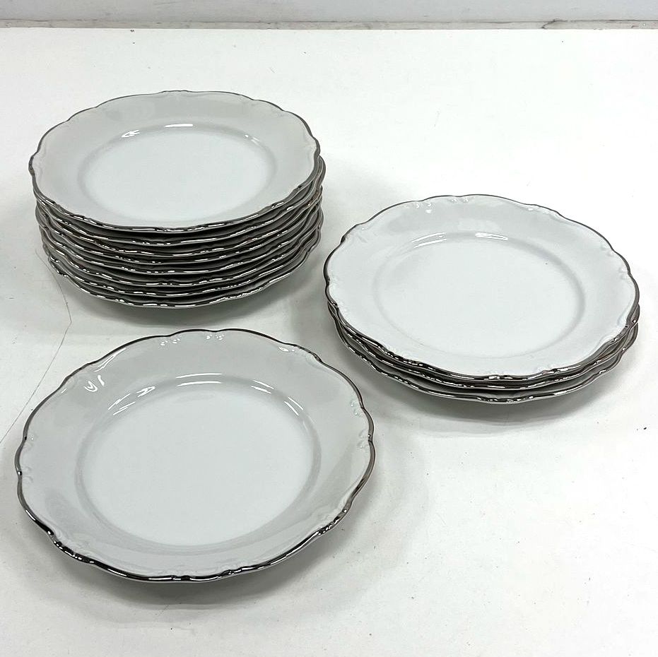 Vintage Johann Haviland Baroque Platinum Rim Dinner Plates Lot of 12 Bavaria