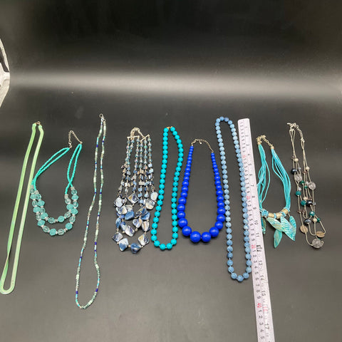 Costume Jewelry Necklace Lot of 9 Vintage to Modern Blue Turquoise Green Tones