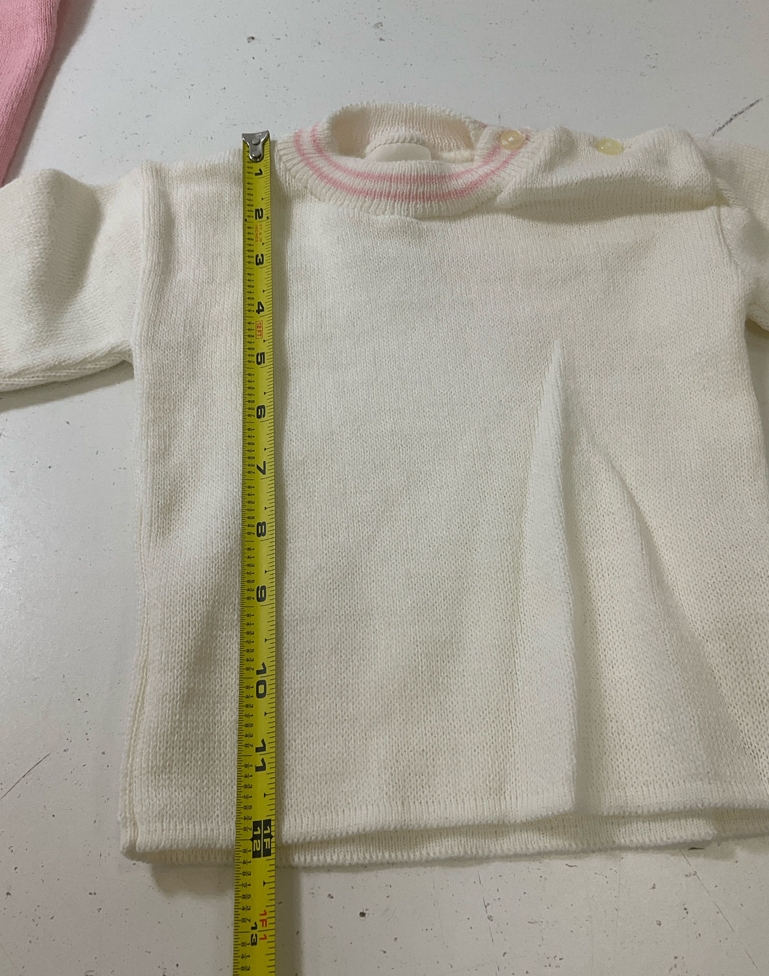 Levanon Knits White & Pink 2 Piece Sweater & Overalls Set 24 Months Vintage NWT