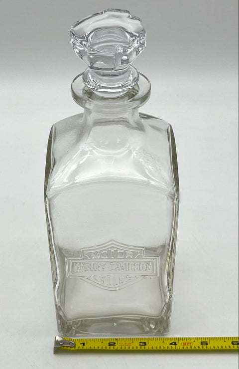 Harley Davidson Bar & Shield Logo Glass Decanter with Stopper Vintage Clear
