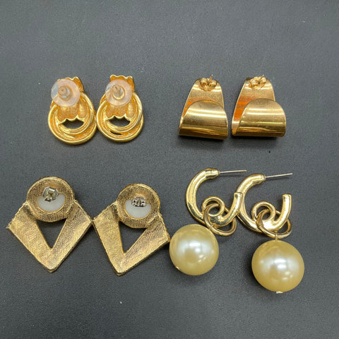 Vintage Gold Tone Faux Pearl Costume Jewelry Lot Necklaces Earrings
