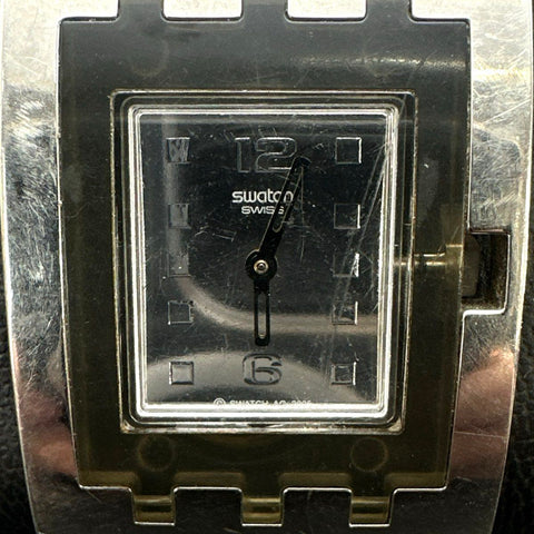 Vintage 2005 Swatch Swiss Made Stainless Steel Bangle Watch Square Face