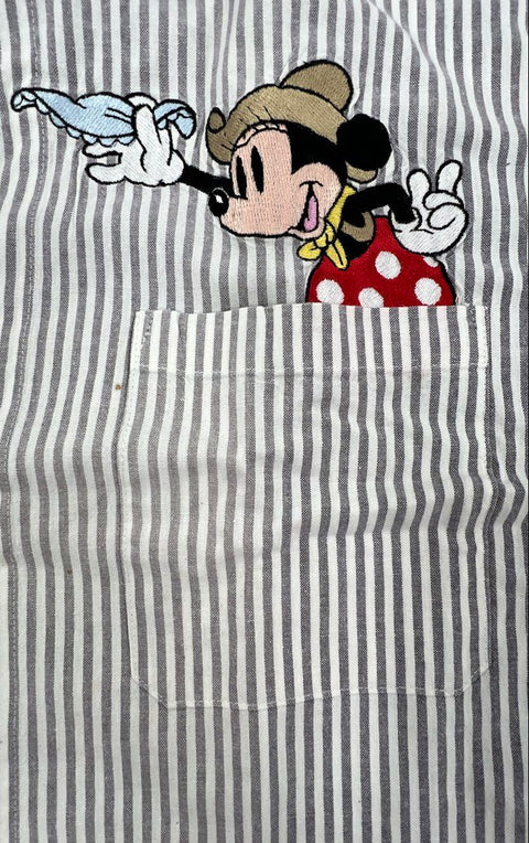 Vintage 90s Too Cute Disney Mickey Minnie Striped Button Down Shirt USA Sz XL