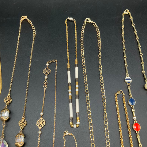 Gold Tone Vintage Style Necklaces Jewelry Lot of 10 Charms Enamel Herringbone