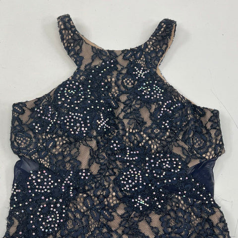 NWT Cachet Women's Black Lace Beaded Halter Maxi Gown Open Back Dress Size 8