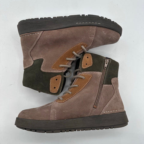 Josef Seibel Taupe Brown Suede Lace-Up Side Zip Ankle Boots Size 39