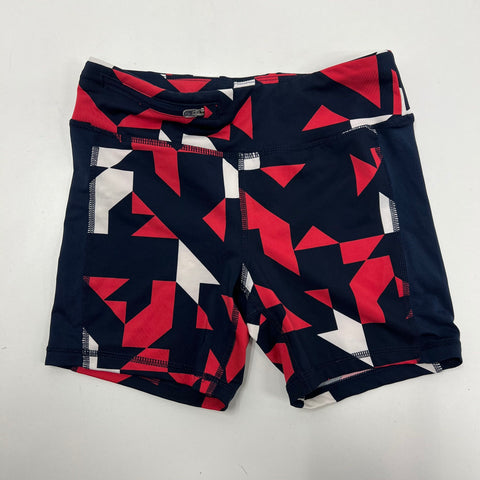 Oiselle Red Blue Spandex Compression Shorts Women's 2 Geometric Print
