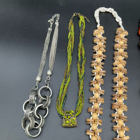 Boho Jewelry Lot 8 Necklaces Chico's Coldwater Creek Beaded Wood Multi-Strand