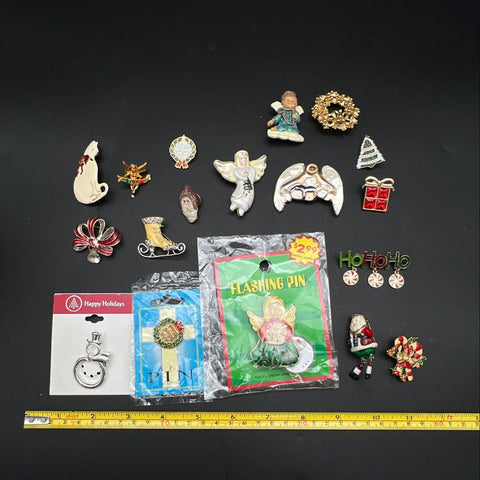Christmas Holiday Jewelry Lot 18 Pcs Vintage to Modern Brooches Pins Santa Angel