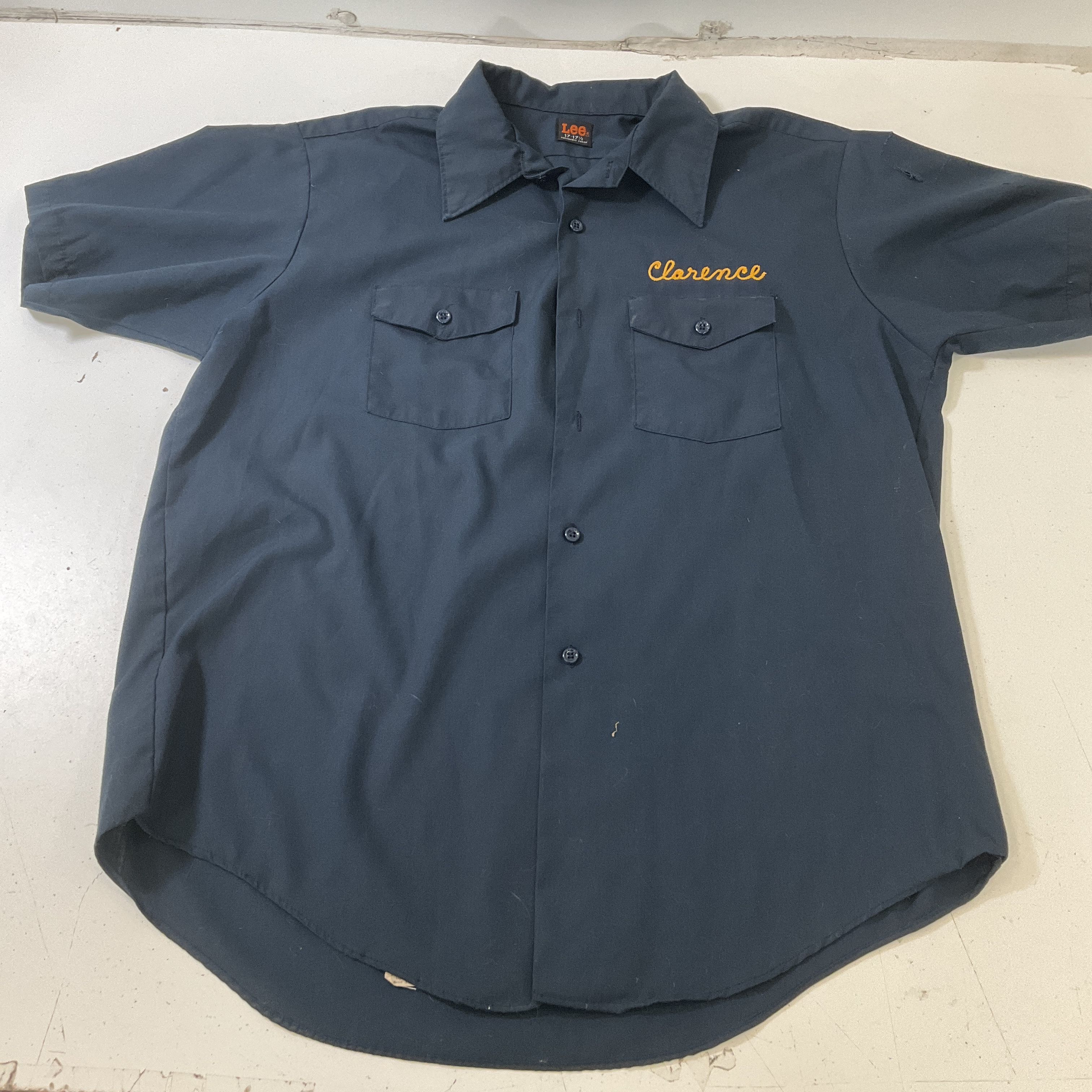 Vintage Lee Navy Chain Stitched VFD Clarence Work Uniform Shirt Men's 17-17 1/2