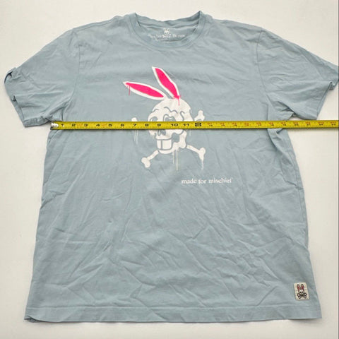Psycho Bunny Men's Light Blue Pima Cotton Graphic T-Shirt Made for Mischief Sz 5