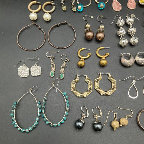 Vintage to Modern Costume Earrings Lot 0.6 Lbs Hoops Dangles Studs Rhinestone
