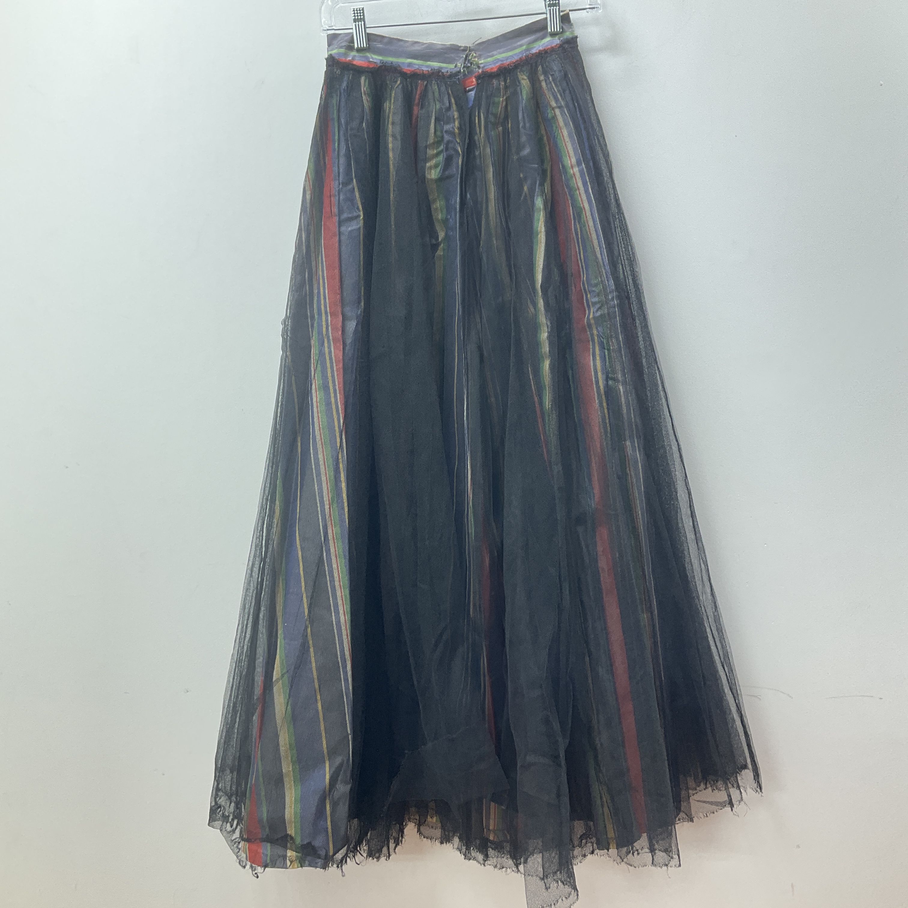 Antique Striped Taffeta & Black Double Layer Crinoline Skirt XXS Poor Condition