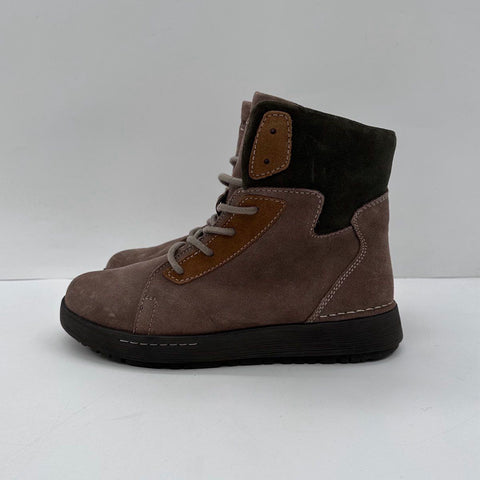 Josef Seibel Taupe Brown Suede Lace-Up Side Zip Ankle Boots Size 39